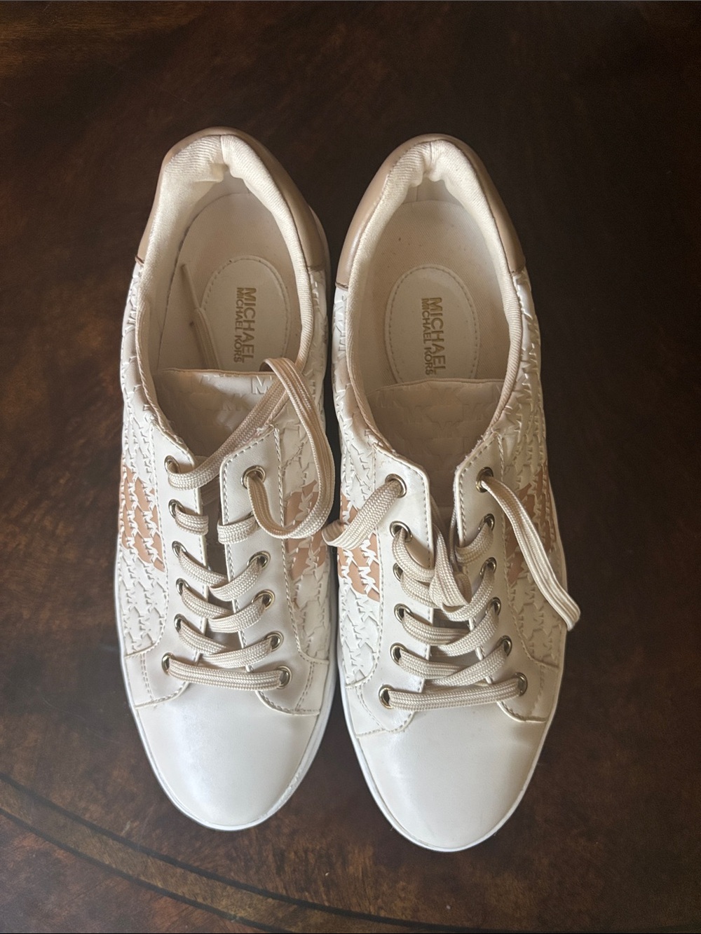 Michael Kors Cream and Tan Lace-Trim Sneakers